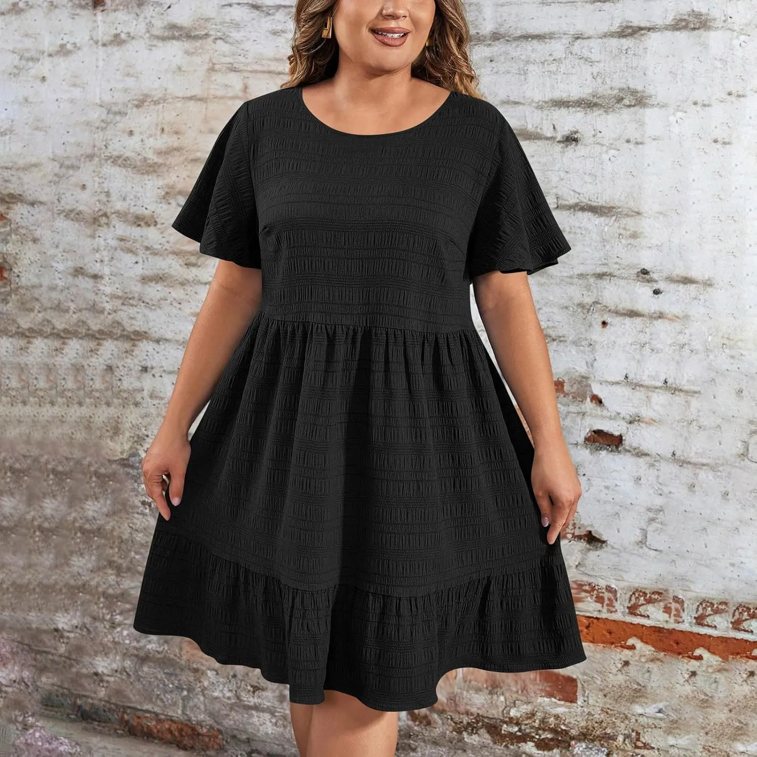 Wkishenl Plus Size Dresses for Curvy Women 2025 Summer Short Sleeve Tshirt Dress Flowy Tiered Casual Beach Vacation Sundress
