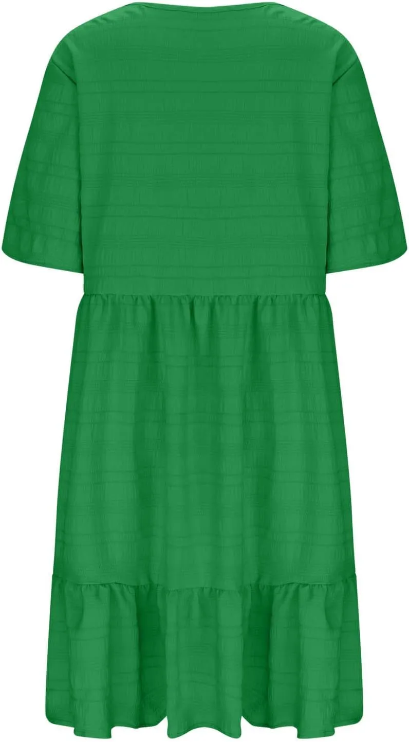 Wkishenl Plus Size Dresses for Curvy Women 2025 Summer Short Sleeve Tshirt Dress Flowy Tiered Casual Beach Vacation Sundress