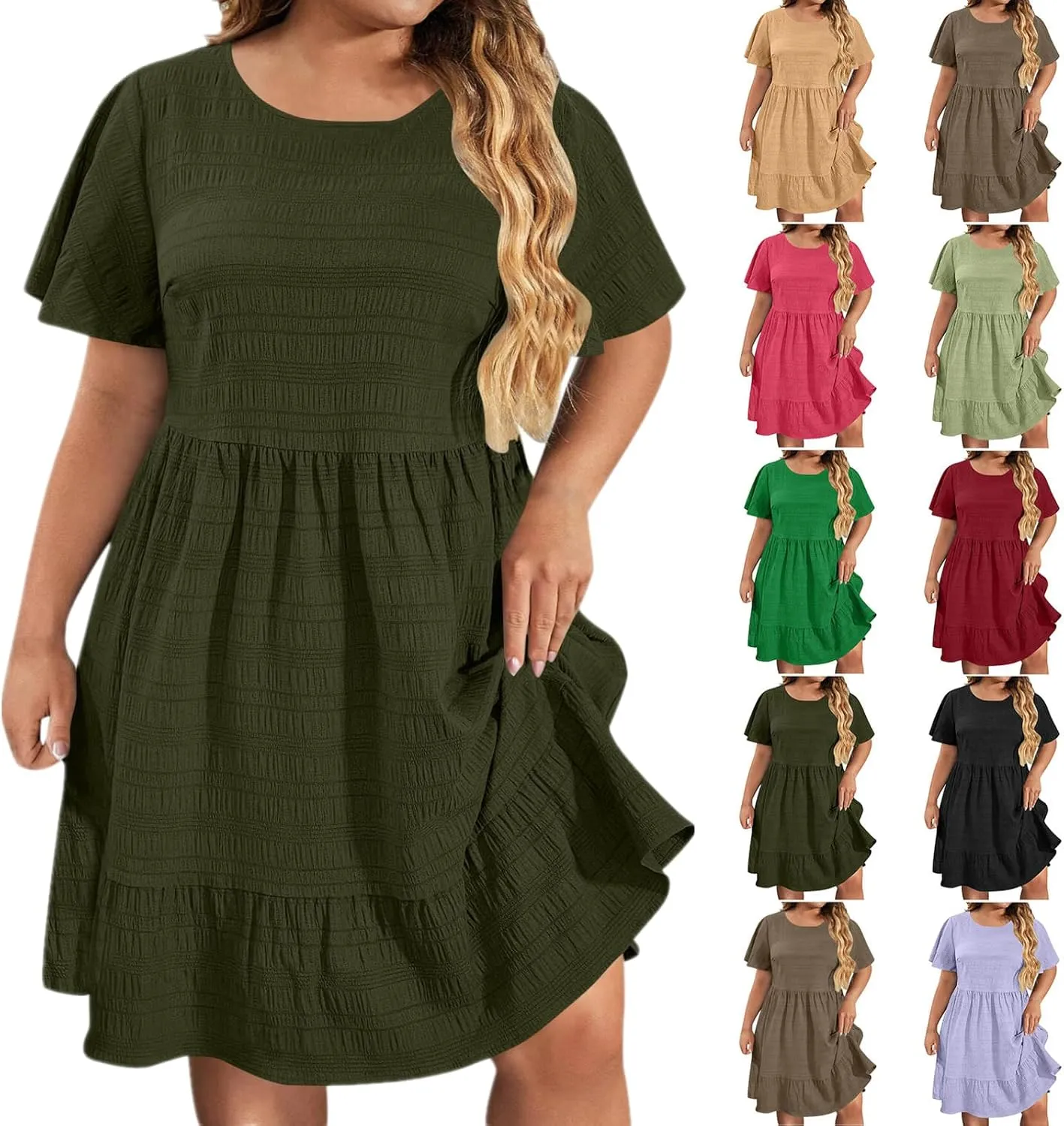 Wkishenl Plus Size Dresses for Curvy Women 2025 Summer Short Sleeve Tshirt Dress Flowy Tiered Casual Beach Vacation Sundress