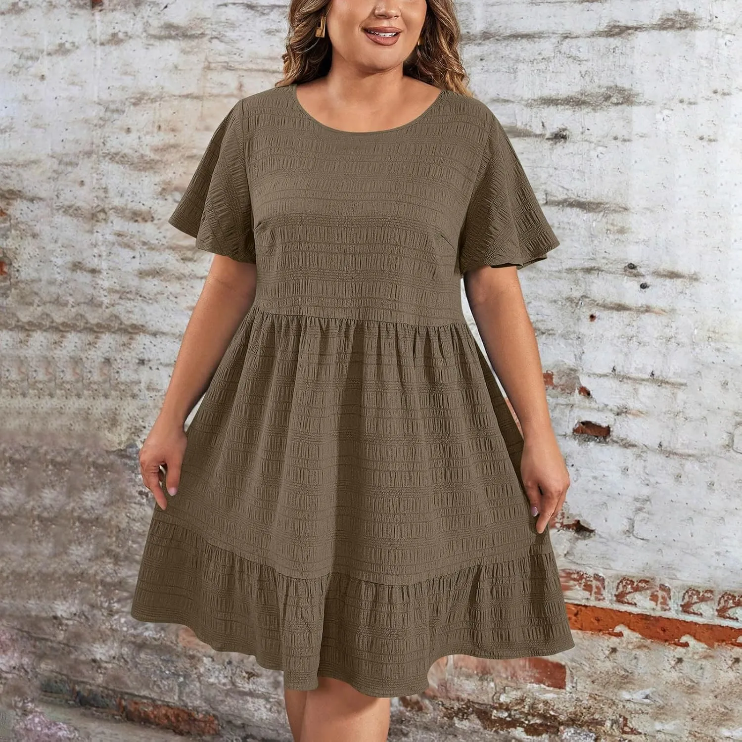 Wkishenl Plus Size Dresses for Curvy Women 2025 Summer Short Sleeve Tshirt Dress Flowy Tiered Casual Beach Vacation Sundress