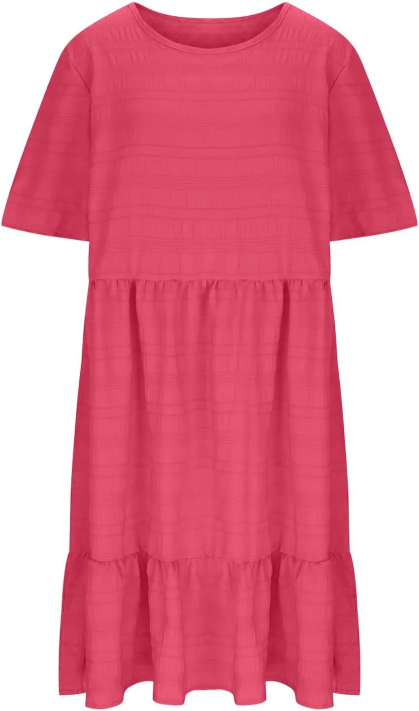 Wkishenl Plus Size Dresses for Curvy Women 2025 Summer Short Sleeve Tshirt Dress Flowy Tiered Casual Beach Vacation Sundress