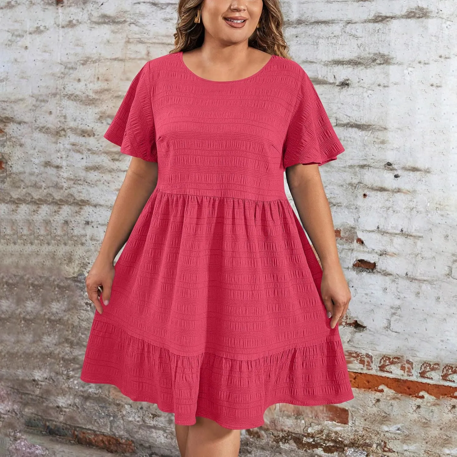 Wkishenl Plus Size Dresses for Curvy Women 2025 Summer Short Sleeve Tshirt Dress Flowy Tiered Casual Beach Vacation Sundress