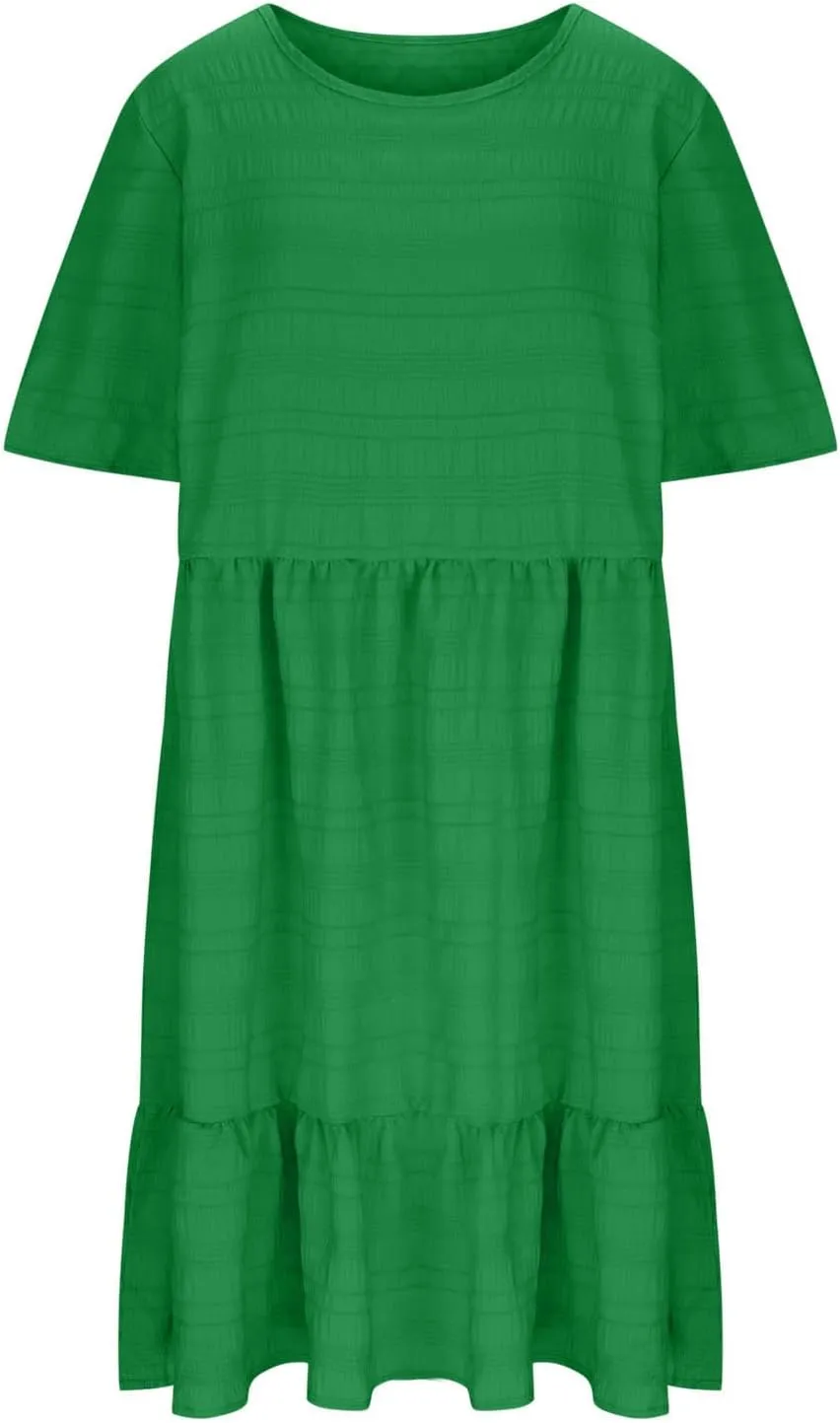 Wkishenl Plus Size Dresses for Curvy Women 2025 Summer Short Sleeve Tshirt Dress Flowy Tiered Casual Beach Vacation Sundress