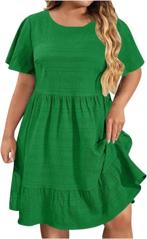 Wkishenl Plus Size Dresses for Curvy Women 2025 Summer Short Sleeve Tshirt Dress Flowy Tiered Casual Beach Vacation Sundress