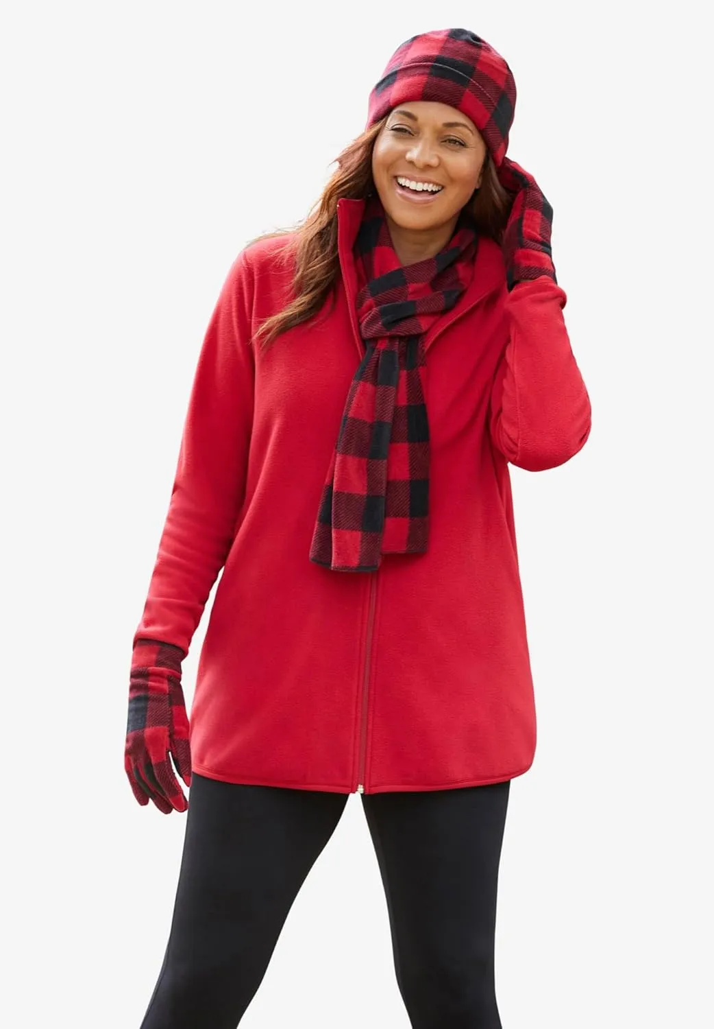 Woman Within Plus Size Zip-Front Microfleece Jacket Long Oversized Fleece