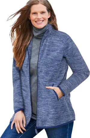 Woman Within Plus Size Zip-Front Microfleece Jacket Long Oversized Fleece