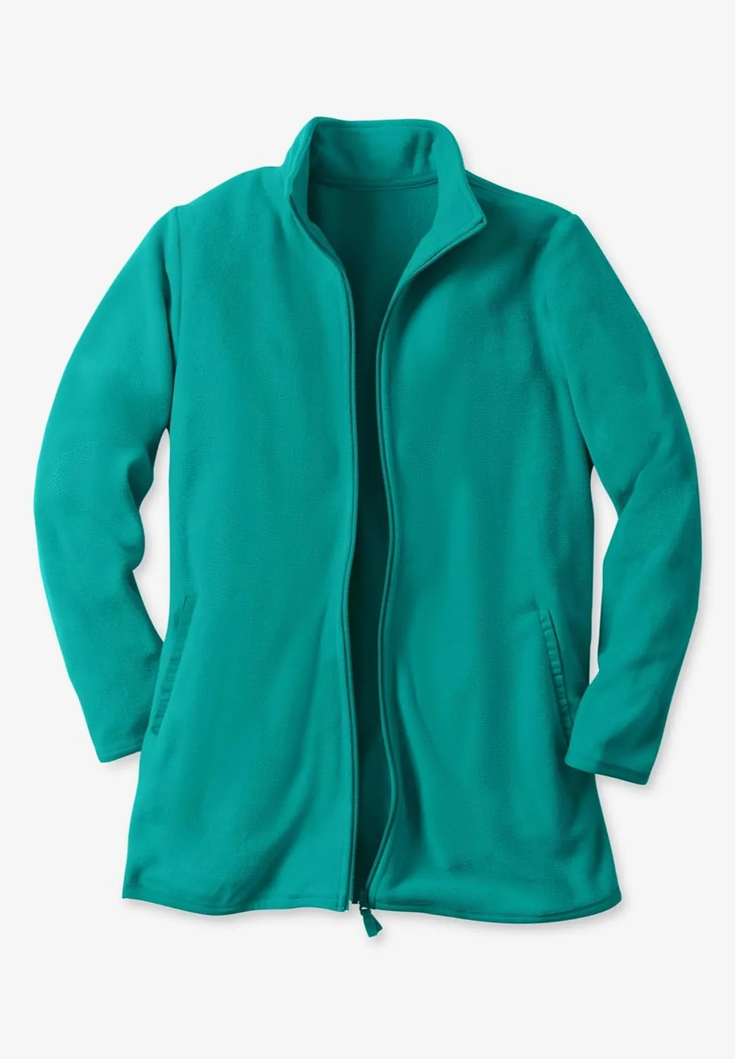 Woman Within Plus Size Zip-Front Microfleece Jacket Long Oversized Fleece