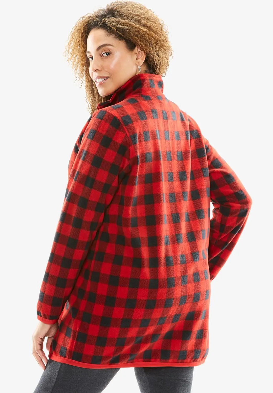 Woman Within Plus Size Zip-Front Microfleece Jacket Long Oversized Fleece