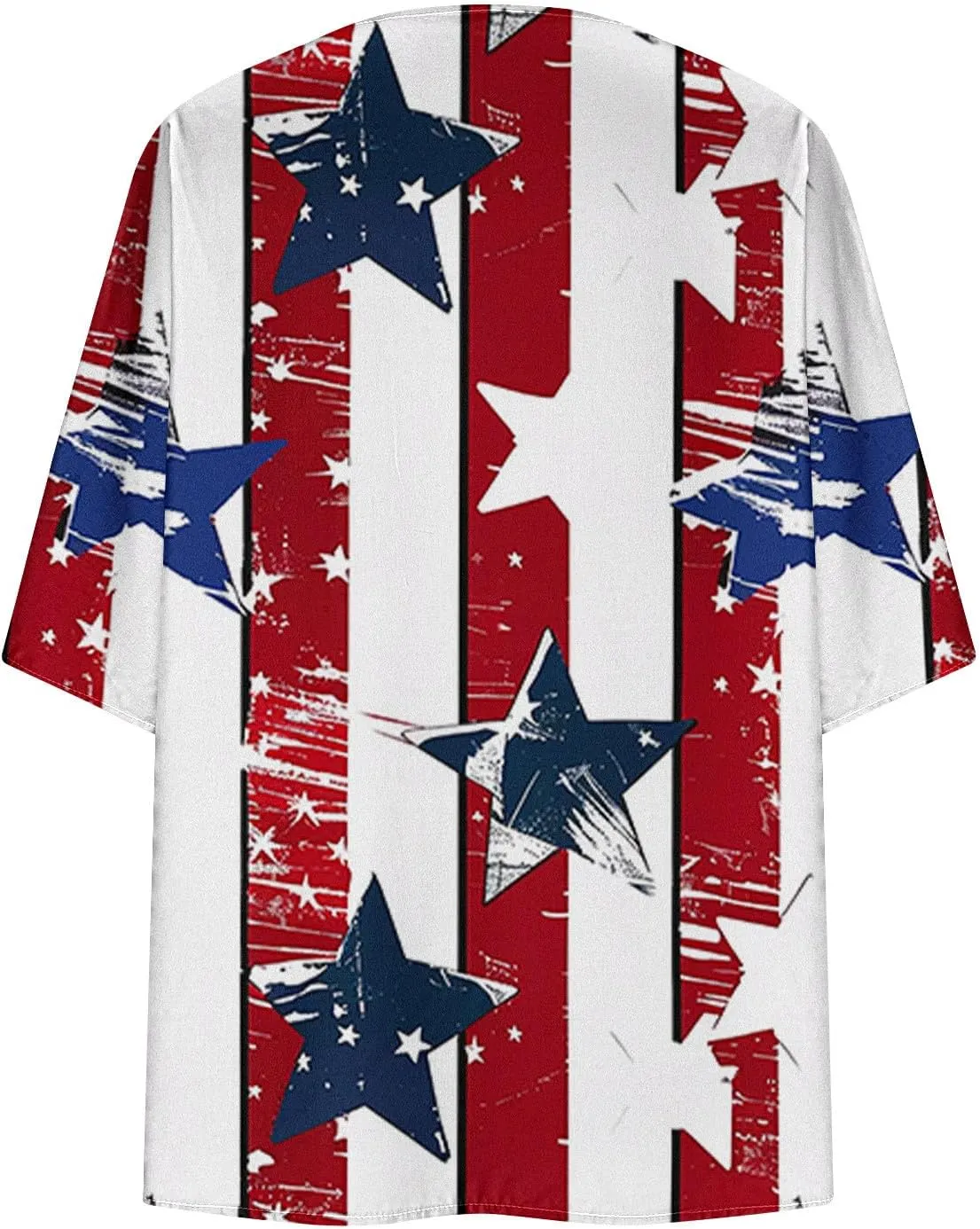 Women American Flag Lightweight Chiffon Kimono Cardigan Short Sleeve 4th of July Coverup Casual Open Front Blouse Top