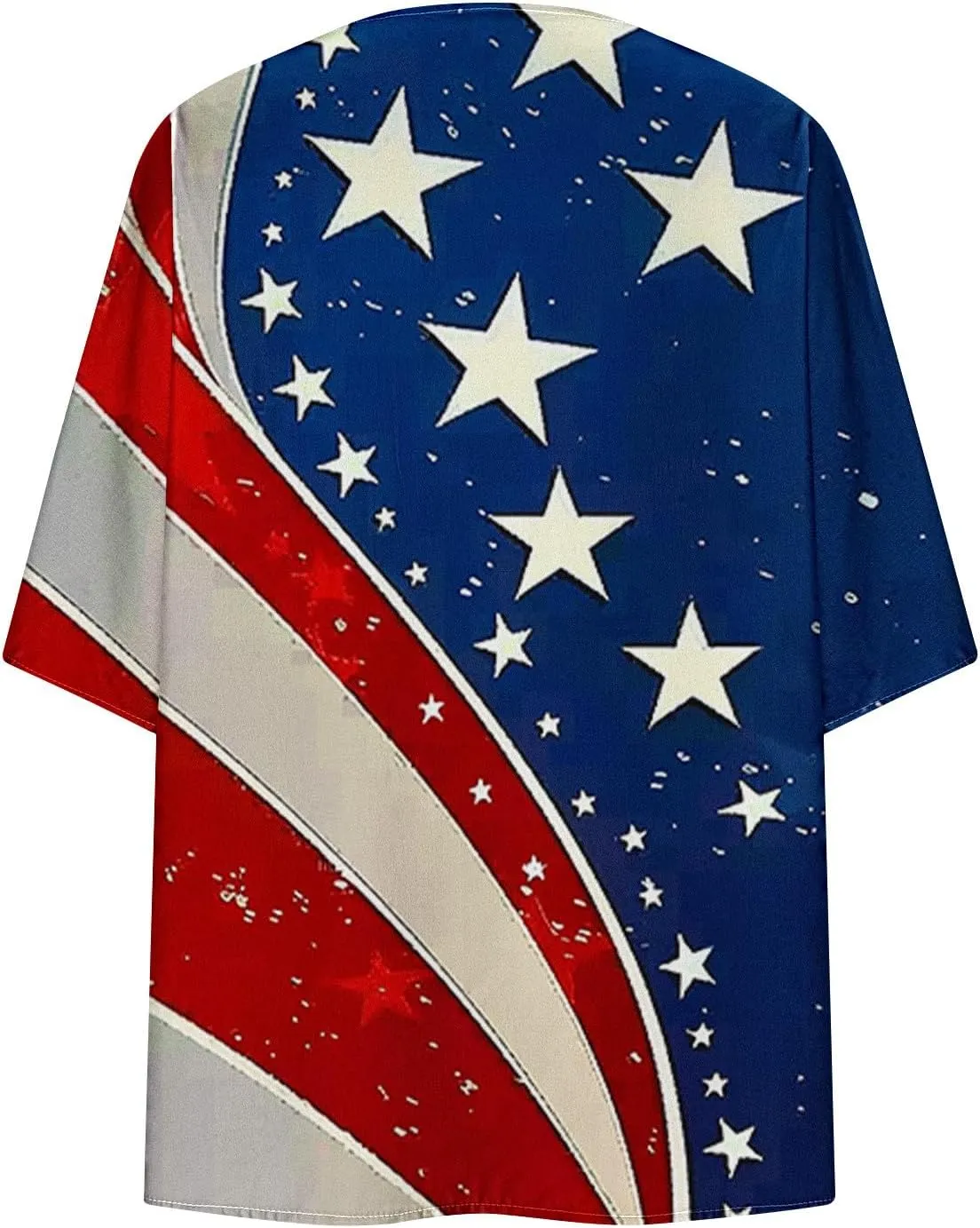 Women American Flag Lightweight Chiffon Kimono Cardigan Short Sleeve 4th of July Coverup Casual Open Front Blouse Top