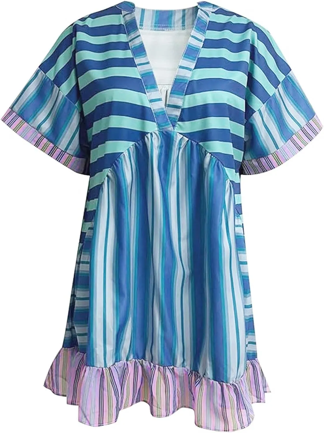 Women Boho Summer Dresses Y2K Babydoll Dress Trendy A-Line Flowy Ruffle Mini Dress Deep V-Neck Casual Floral Sundress