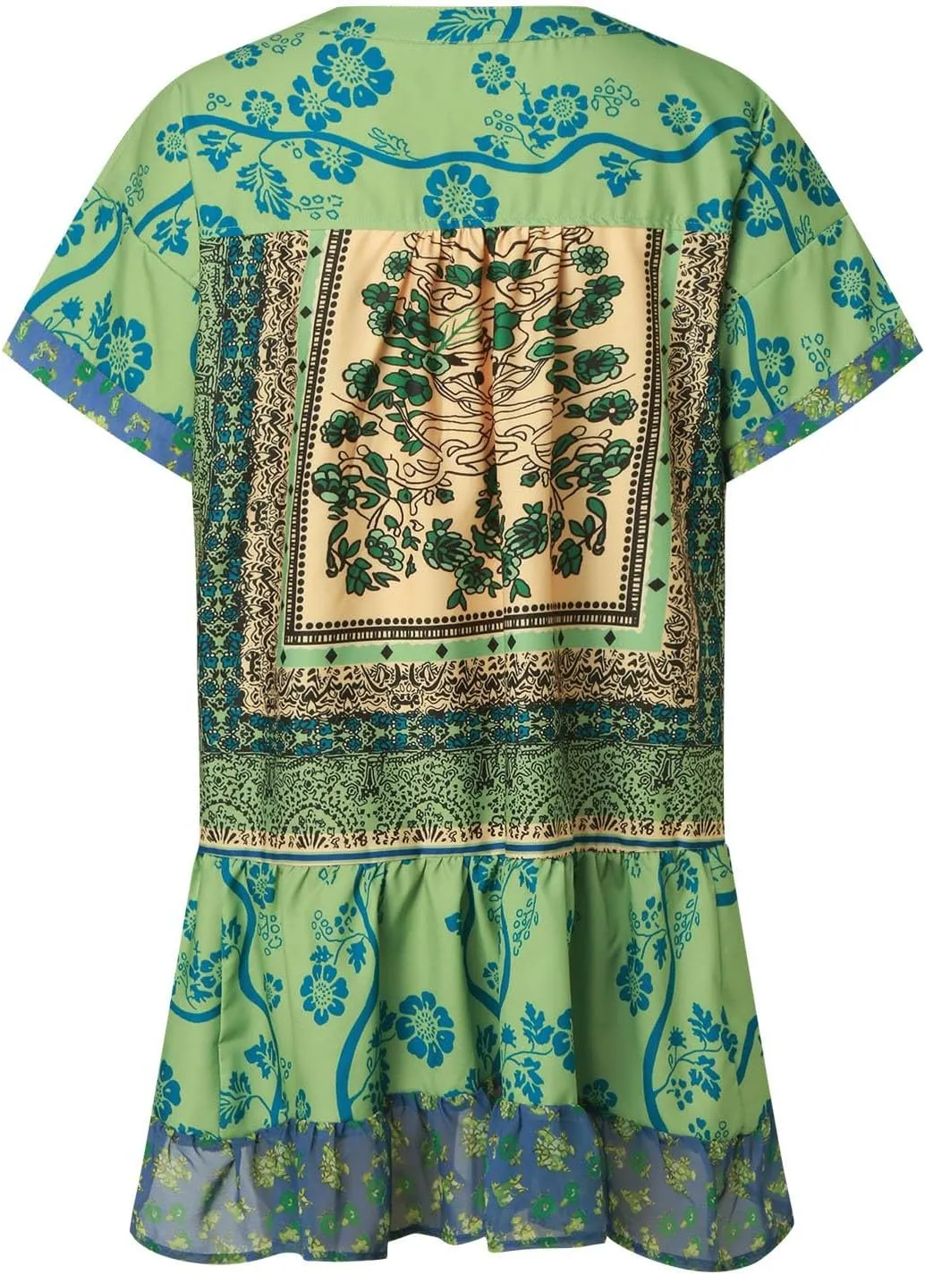 Women Boho Summer Dresses Y2K Babydoll Flowy Dress Ruffle Mini Dress Deep V-Neck Casual Floral Sundress 2025 Clothes