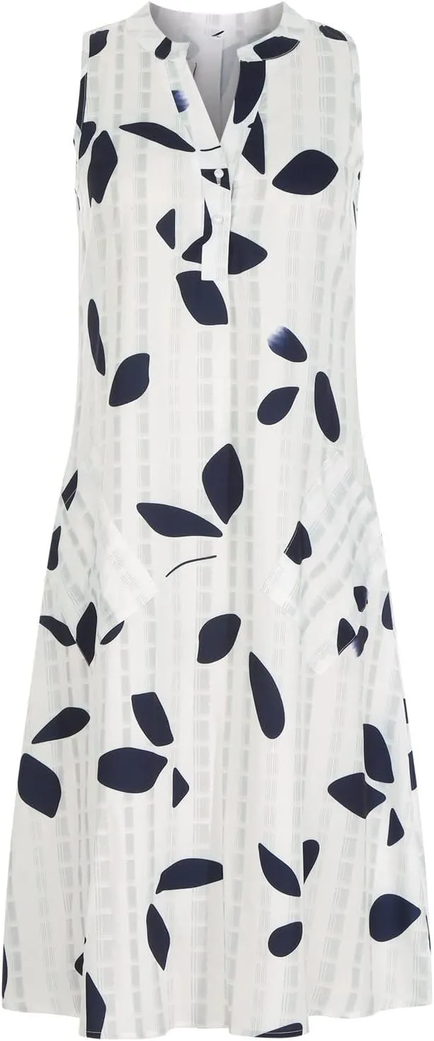 Women Casual Summer Stripe Button V Neck Sleeveless Pocket Holiday Dress Floral Sundress Midi Dress