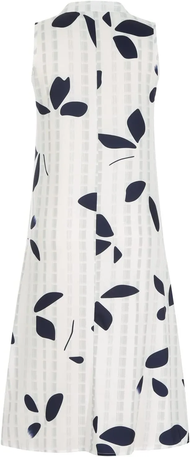 Women Casual Summer Stripe Button V Neck Sleeveless Pocket Holiday Dress Floral Sundress Midi Dress