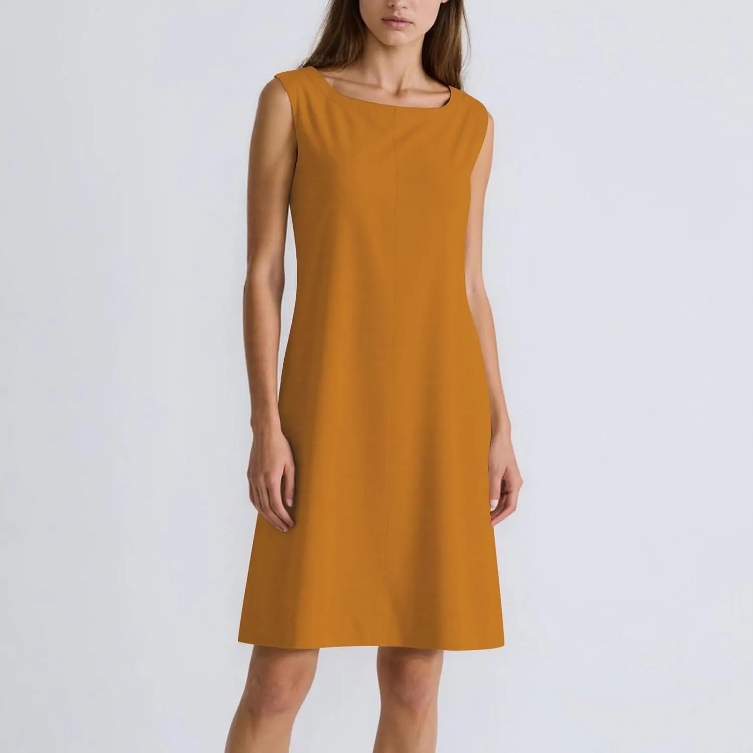 Women Cotton Linen Sleeveless Tank Dress Loose Crew Neck Knee Length Dress Summer Solid Color Casual Midi Dresses
