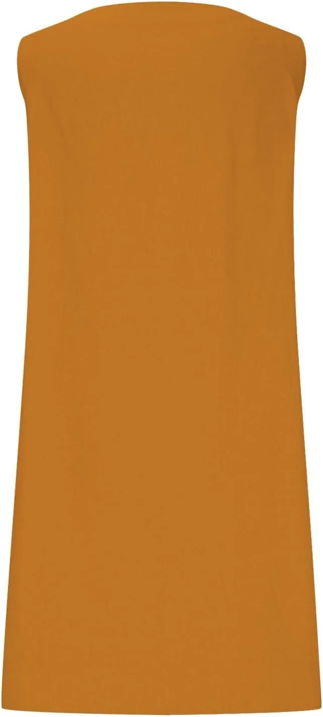 Women Cotton Linen Sleeveless Tank Dress Loose Crew Neck Knee Length Dress Summer Solid Color Casual Midi Dresses