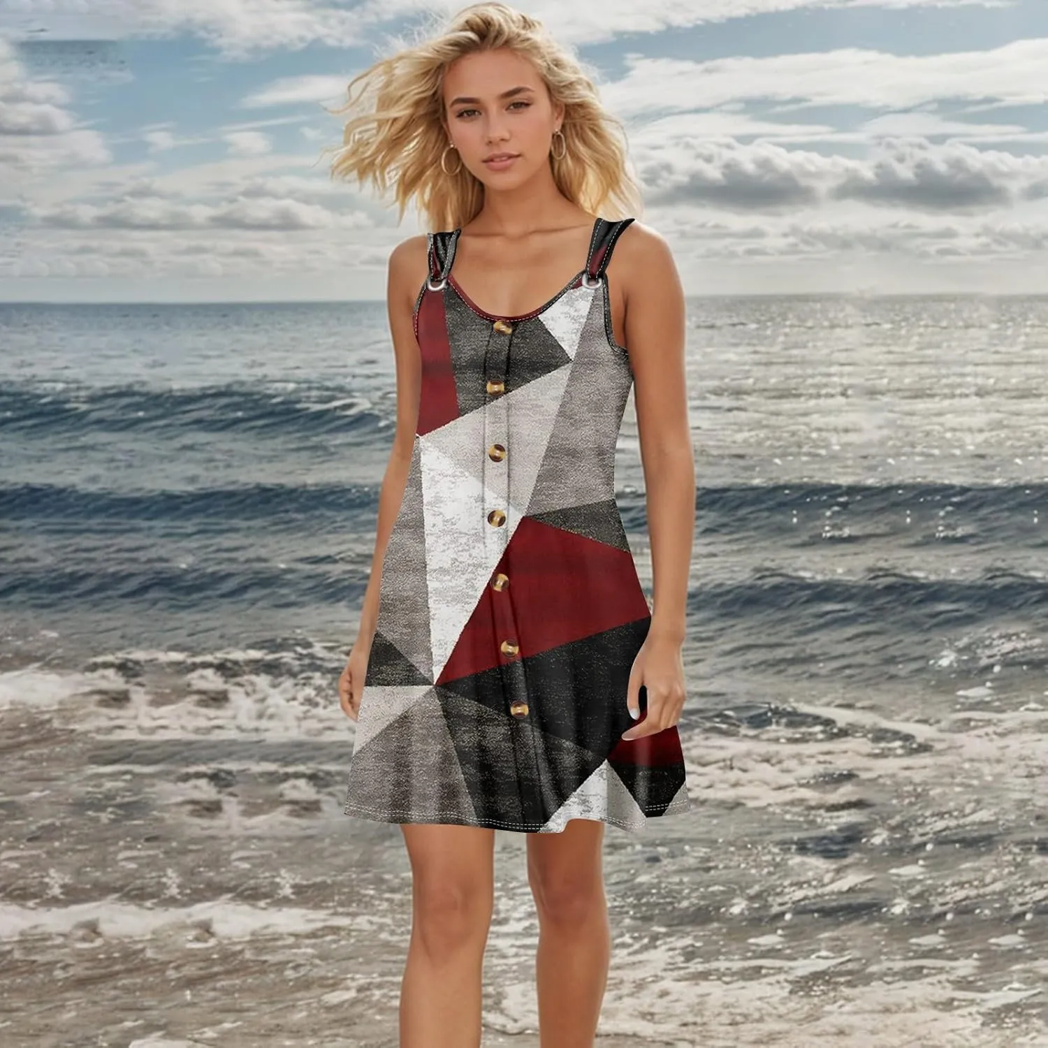 Women Dresses Summer Midi Sleeveless Button Down Womens Summer Dresses V Neck Club A Line Elegant Glam Tank Dress