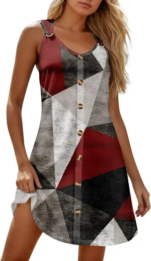 Women Dresses Summer Midi Sleeveless Button Down Womens Summer Dresses V Neck Club A Line Elegant Glam Tank Dress
