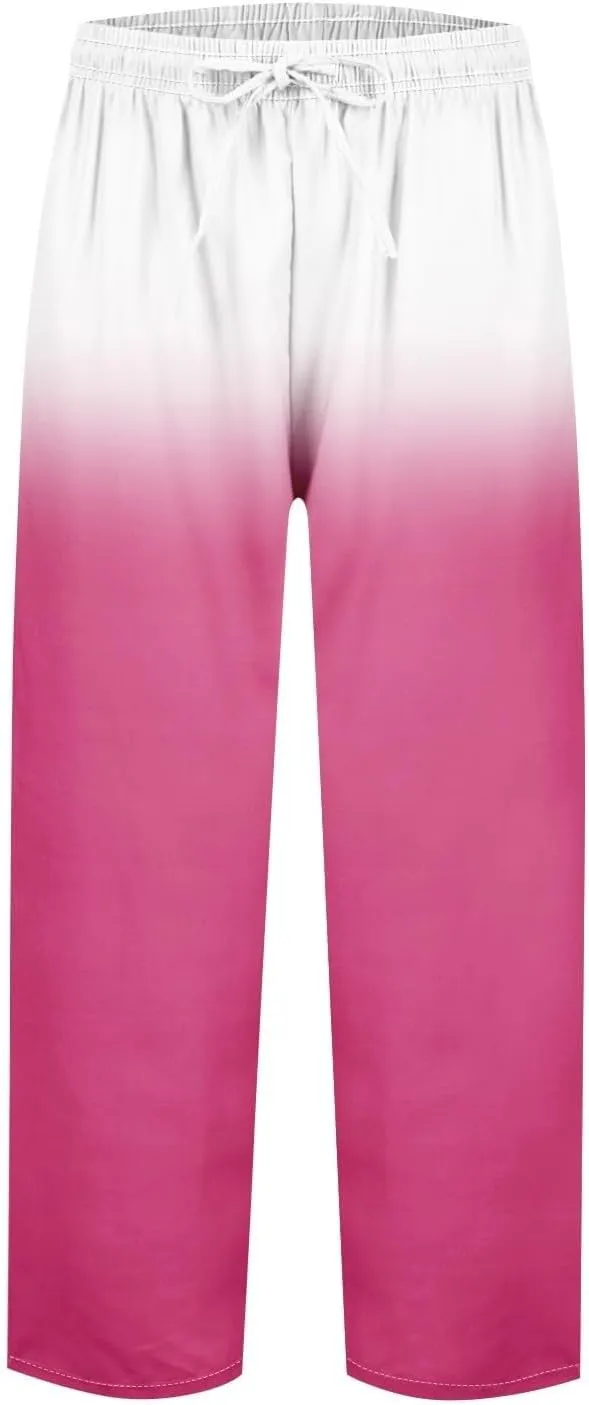 Women Linen Pants Lightweight Capri Pants Cotton Linen High Waisted Trousers Loose Summer Lounge Long Trousers
