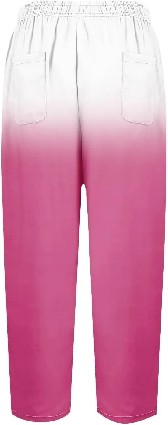 Women Linen Pants Lightweight Capri Pants Cotton Linen High Waisted Trousers Loose Summer Lounge Long Trousers