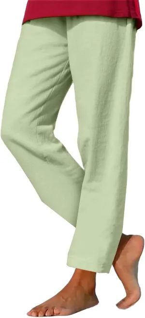 Women Linen Pants Lightweight Capri Pants with Pockets Summer Casual Beach Elastic Waist Wide Leg Loose Fit Trousers