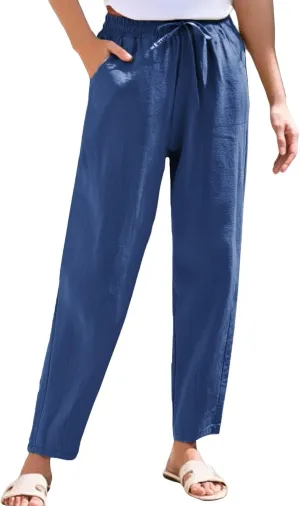 Women Linen Pants Loose High Waist Boho Wide Leg Cropped Palazzo Beach Pants Summer Beach Outfits 2025 Trendy
