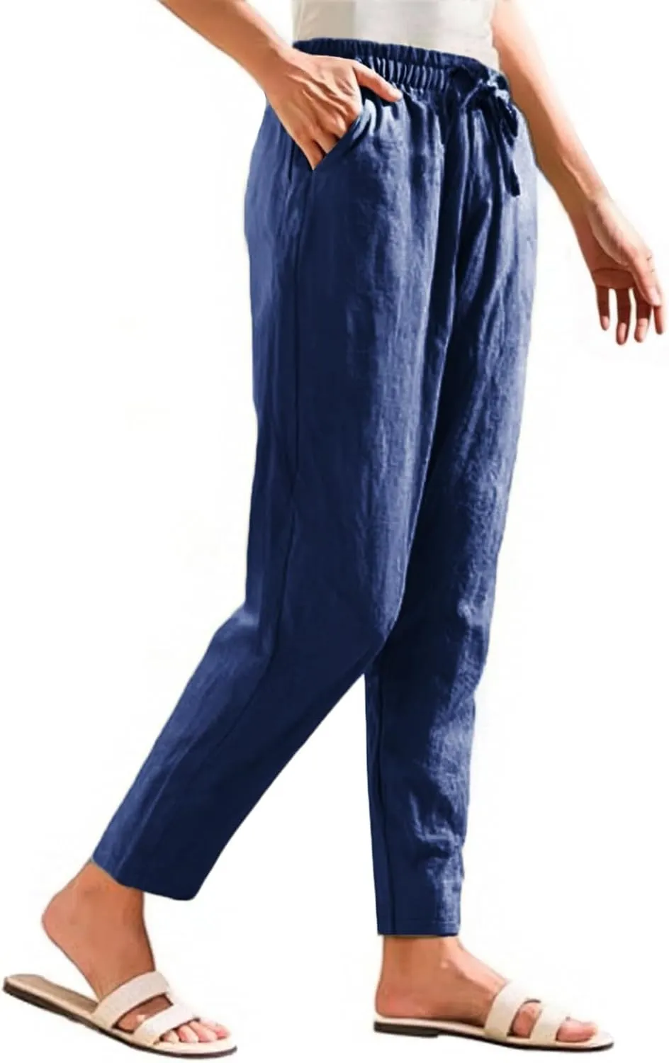 Women Linen Pants Loose High Waist Boho Wide Leg Cropped Palazzo Beach Pants Summer Beach Outfits 2025 Trendy