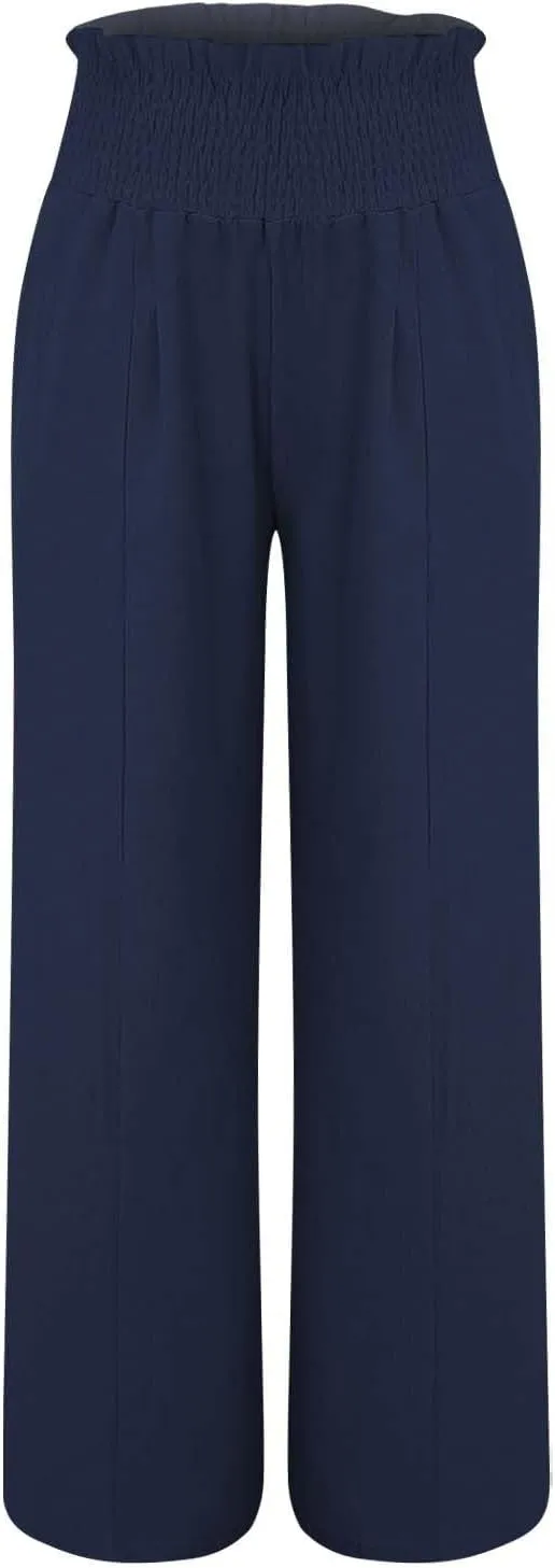 Women Linen Pants Wide Leg Long Lounge Pant Summer High Waisted Cotton Flowy Lightweight Palazzo Trousers with Pocket