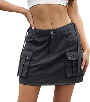 Women Soild Mini Cargo Skirt Low Waist Short Denim Jean Skirt 3 Piece Suit Women Office