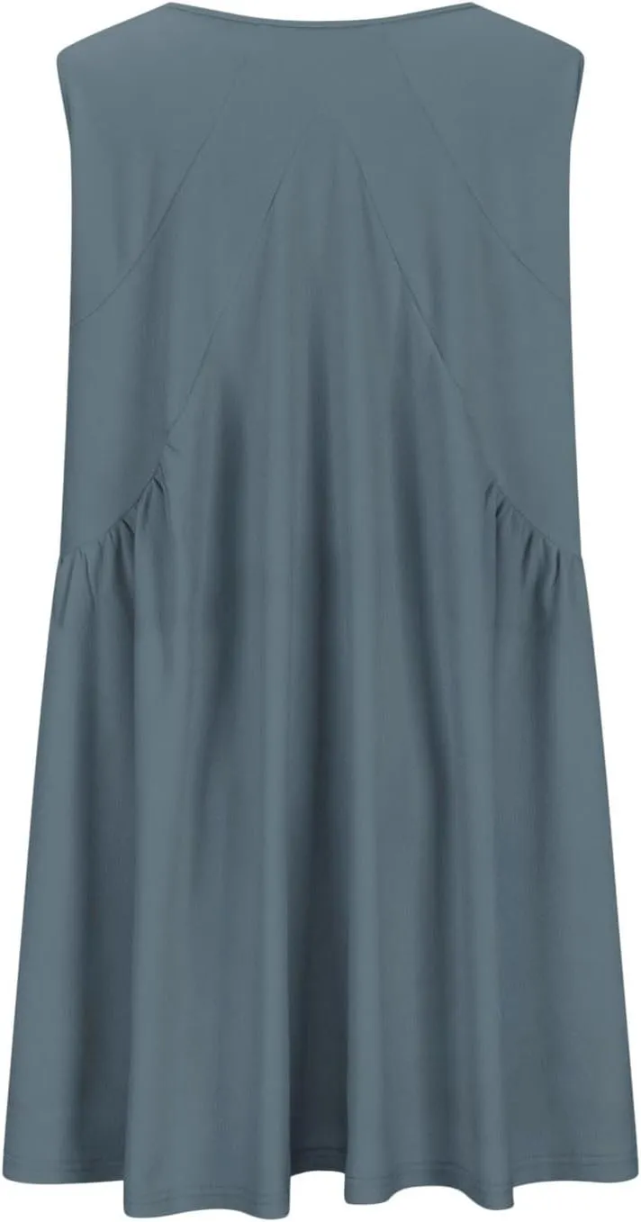 Women Summer Sleeveless Babydoll Dresses Loose Fit Hide Belly Flowy V Neck Mini Dress Plus Size Boho Beach Vacation Dress