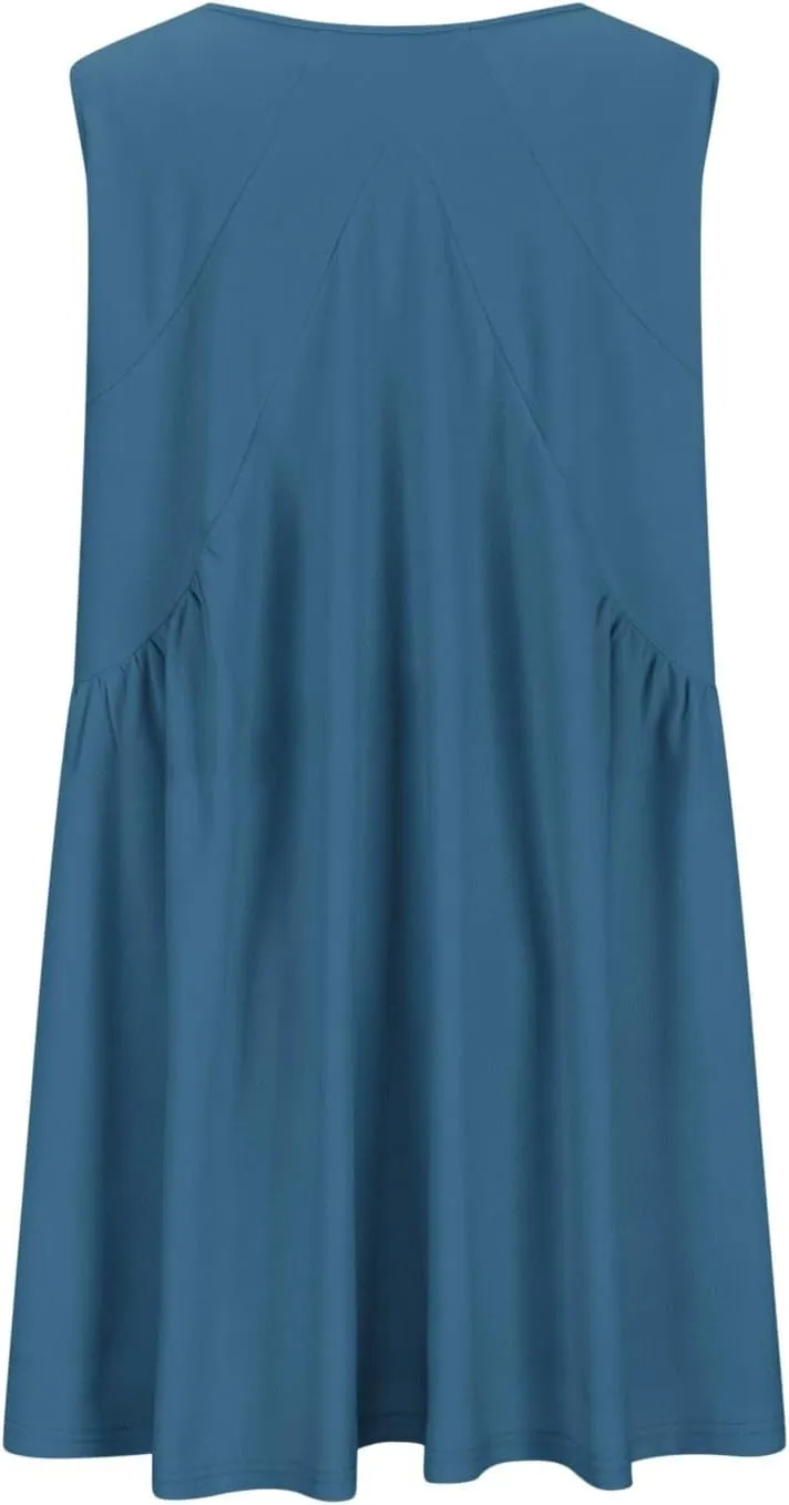 Women Summer Sleeveless Babydoll Dresses Loose Fit Hide Belly Flowy V Neck Mini Dress Plus Size Boho Beach Vacation Dress