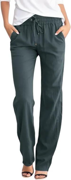 Women Sweatpants Straight Leg Cotton Linen Long Pants Summer Drawstring Lounge Trousers Trendy Casual 2024 Trouser