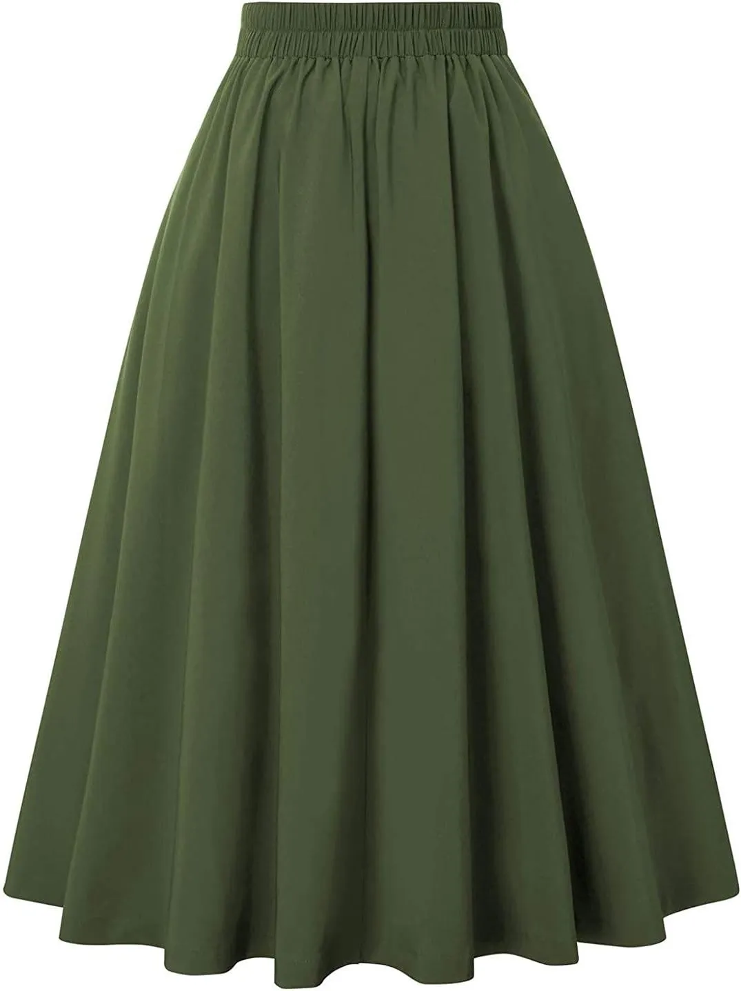 Women Vintage Skirt High Waist Pleated Skirt Midi A-Line Skirt with Pockets Summer Spring Swing Formal Casual Dresses