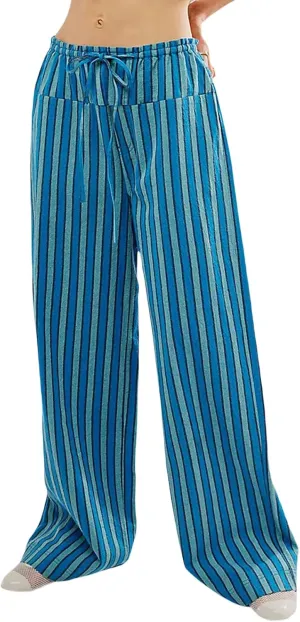 Women Y2k Striped Long Pants Wide Leg Stripes Print Lounge Pants High Waist Drawstring Striped Trousers