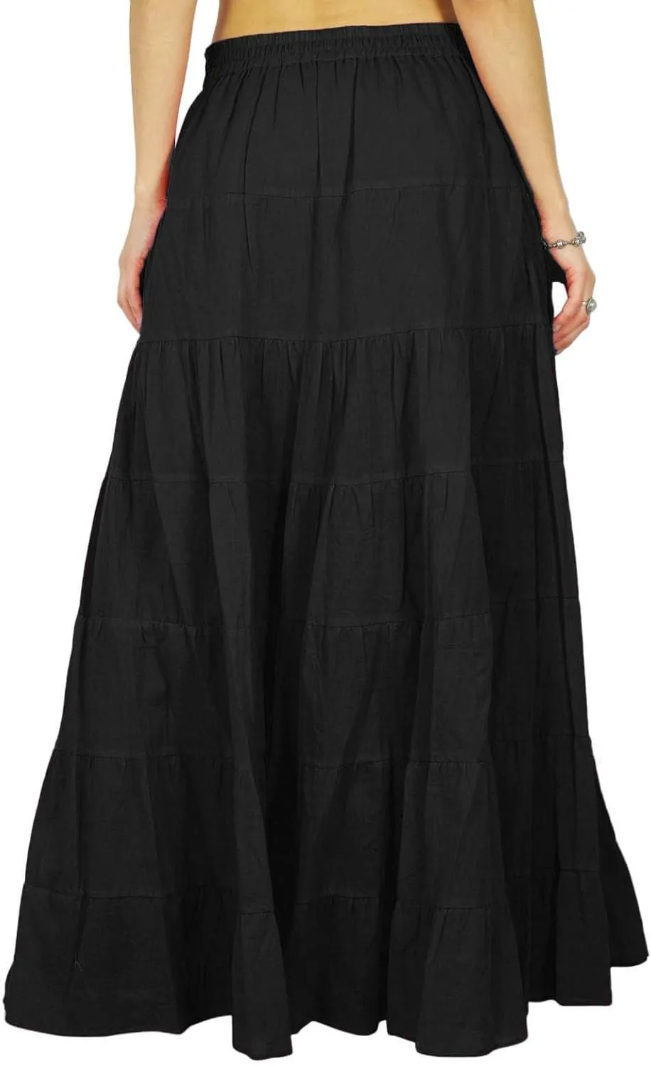 Women's 100% Cotton Skirts Tiered A Line Long Skirts Maxi Elastic High Waist Summer Trendy Flowy Boho Drawstring Skirt