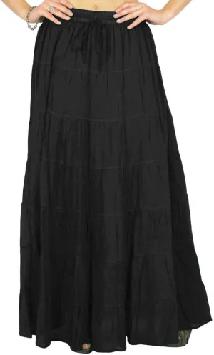 Women's 100% Cotton Skirts Tiered A Line Long Skirts Maxi Elastic High Waist Summer Trendy Flowy Boho Drawstring Skirt