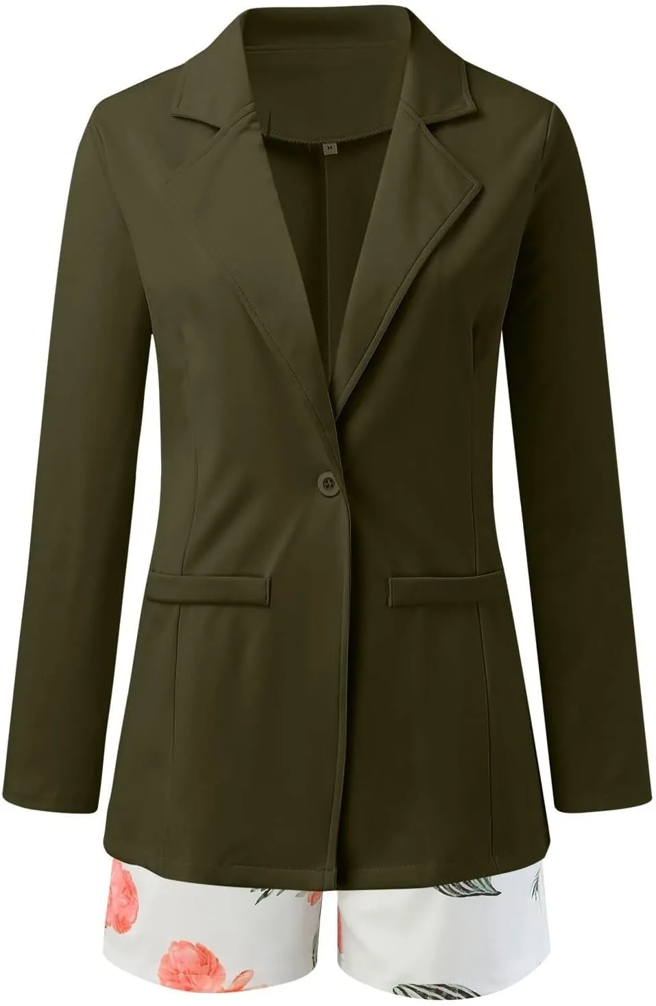 Women's 2 Piece Outfit Long Sleeve Open Front Blazer Jacket with Floral Print Belted Shorts Set Casual Office Suit Set