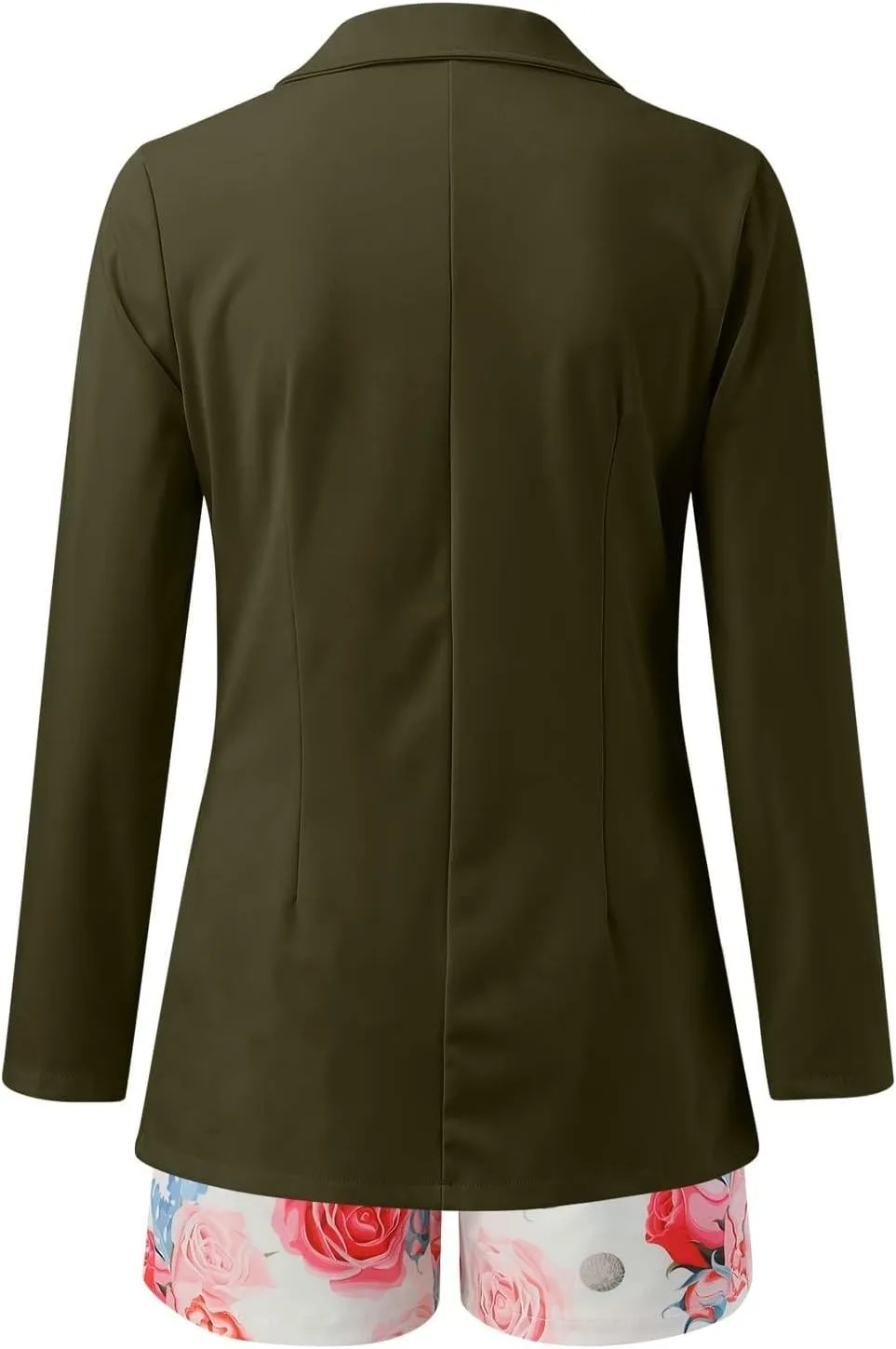 Women's 2 Piece Outfit Long Sleeve Open Front Blazer Jacket with Floral Print Belted Shorts Set Casual Office Suit Set
