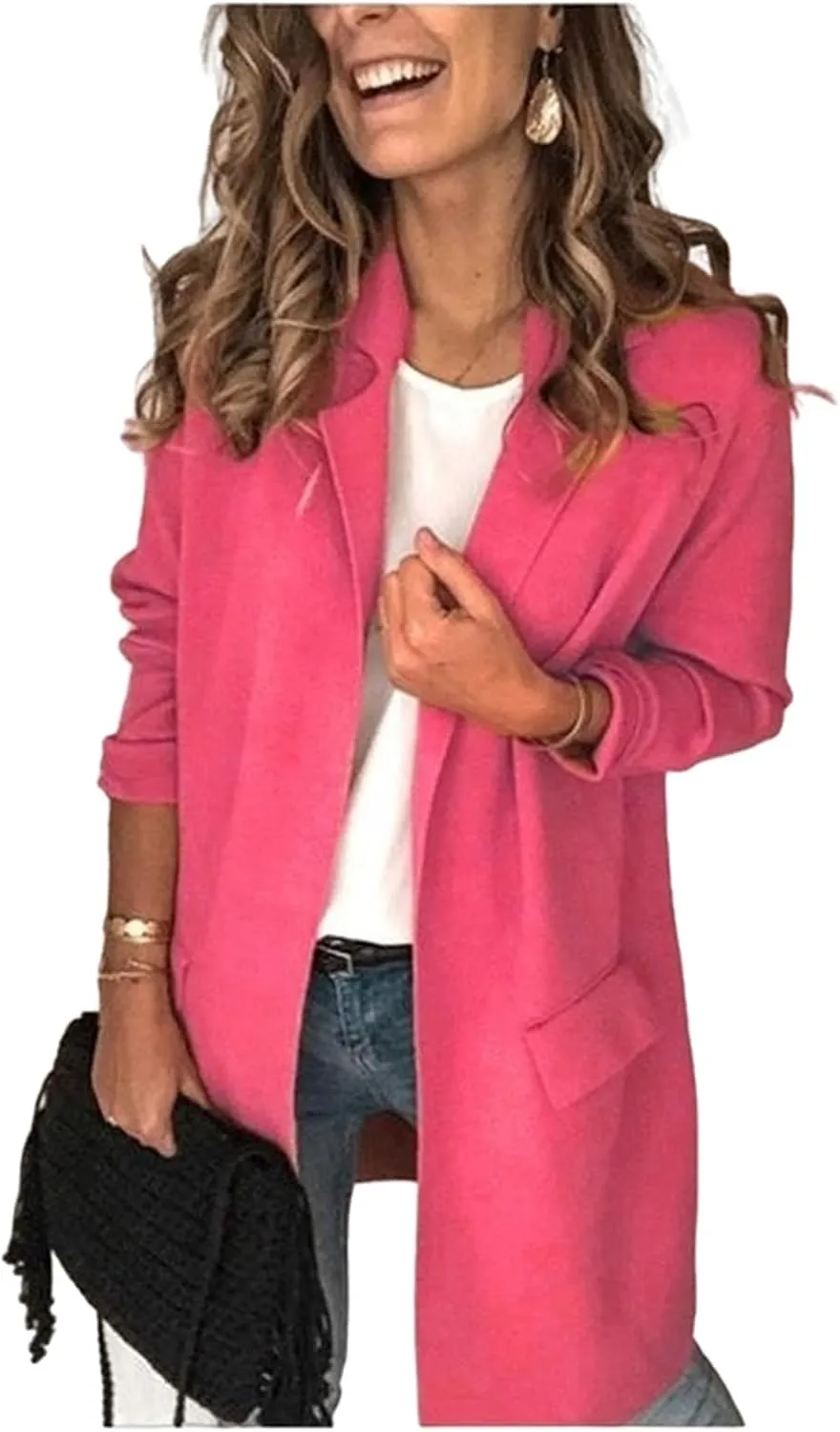 Womens 2023 Long Blazers Casual Open Front Jackets Long Sleeve Lightweight Work Office Jackets Blazer with Pockets