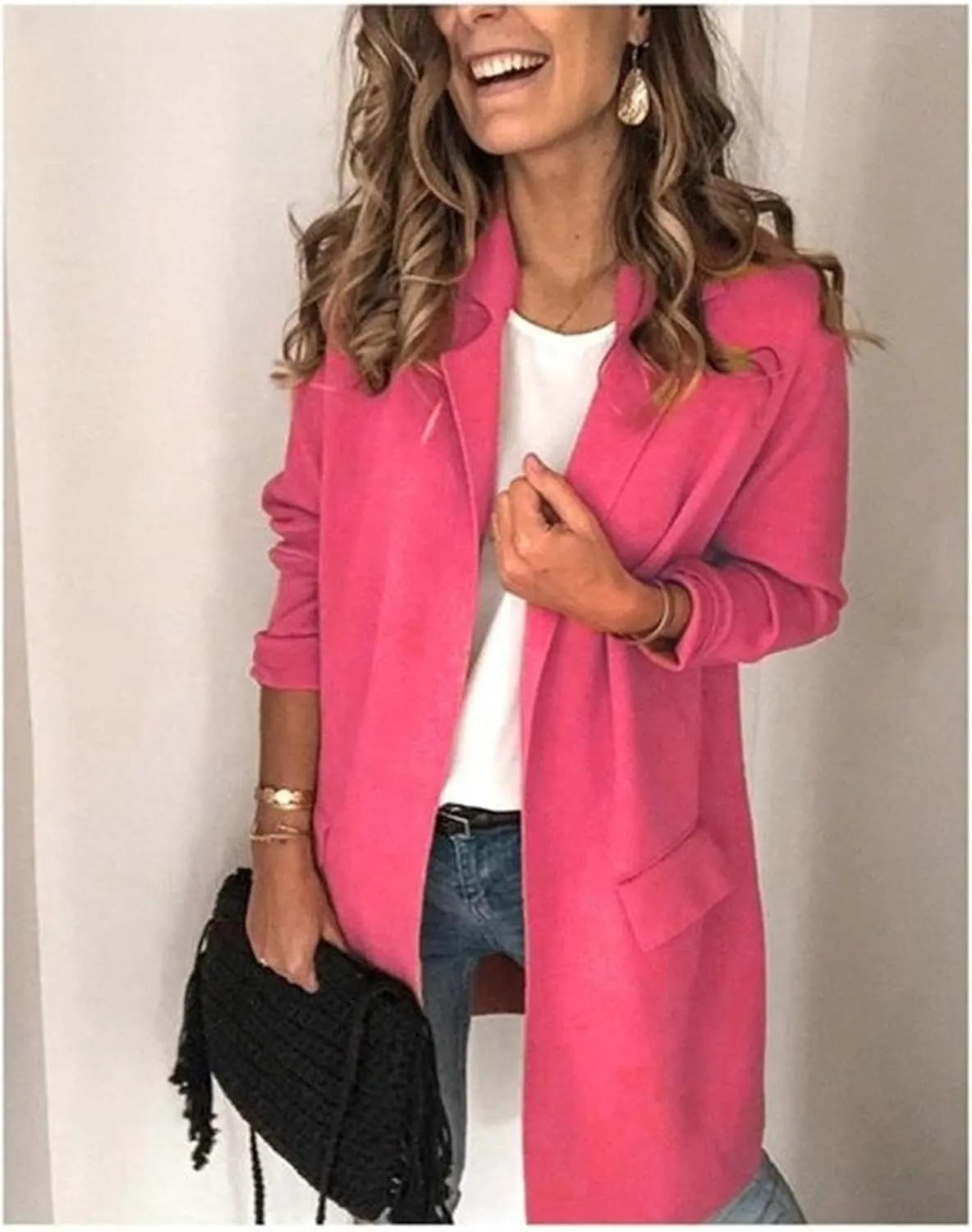 Womens 2023 Long Blazers Casual Open Front Jackets Long Sleeve Lightweight Work Office Jackets Blazer with Pockets