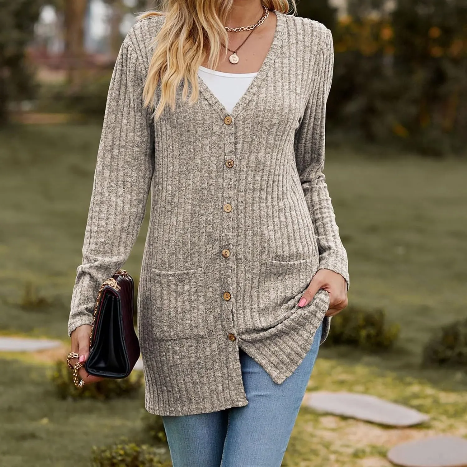 Womens 2024 Fall Fashion Cardigan Lightweight Soft Knit Cardigans Long Sleeve Open Front Outwear Coats