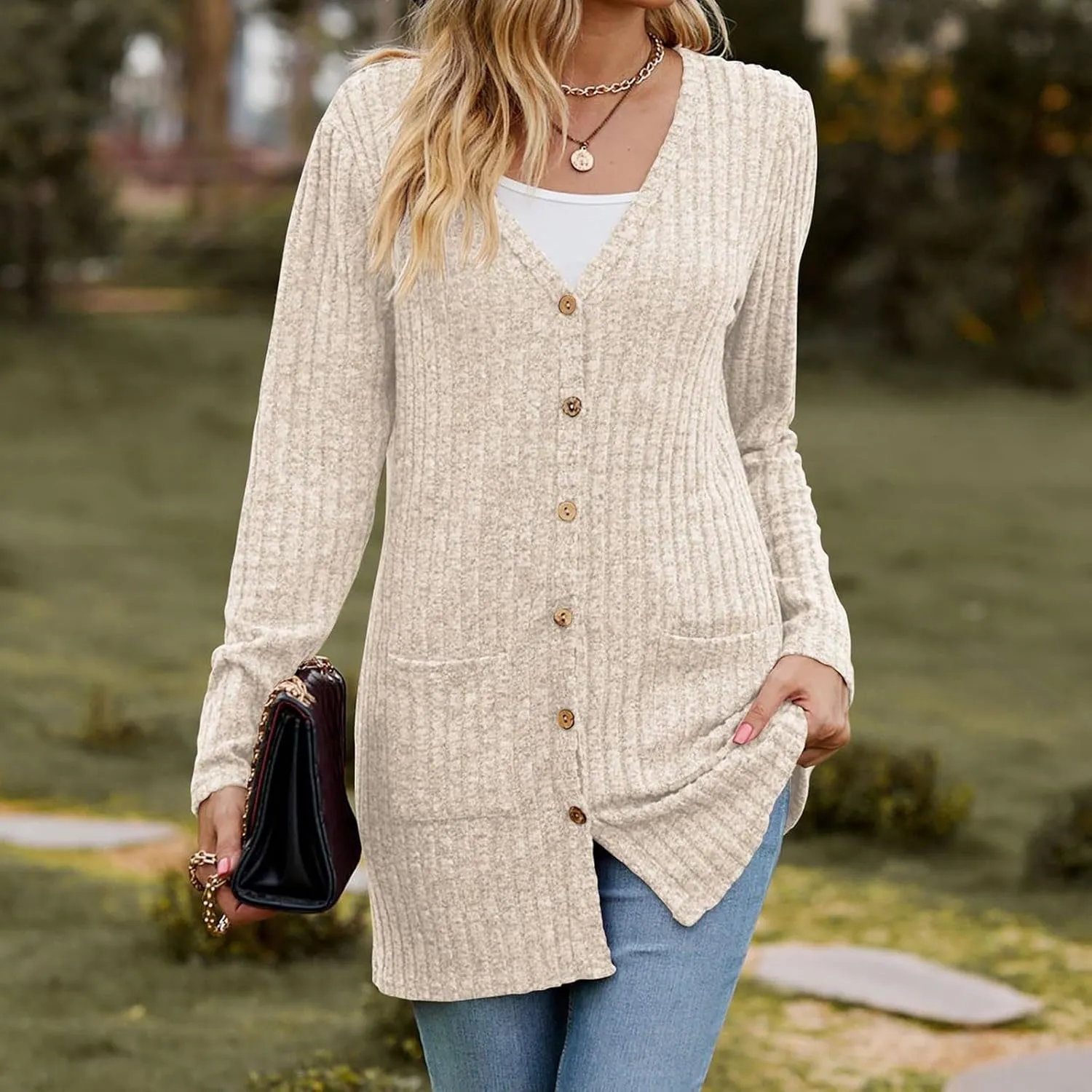 Womens 2024 Fall Fashion Cardigan Lightweight Soft Knit Cardigans Long Sleeve Open Front Outwear Coats