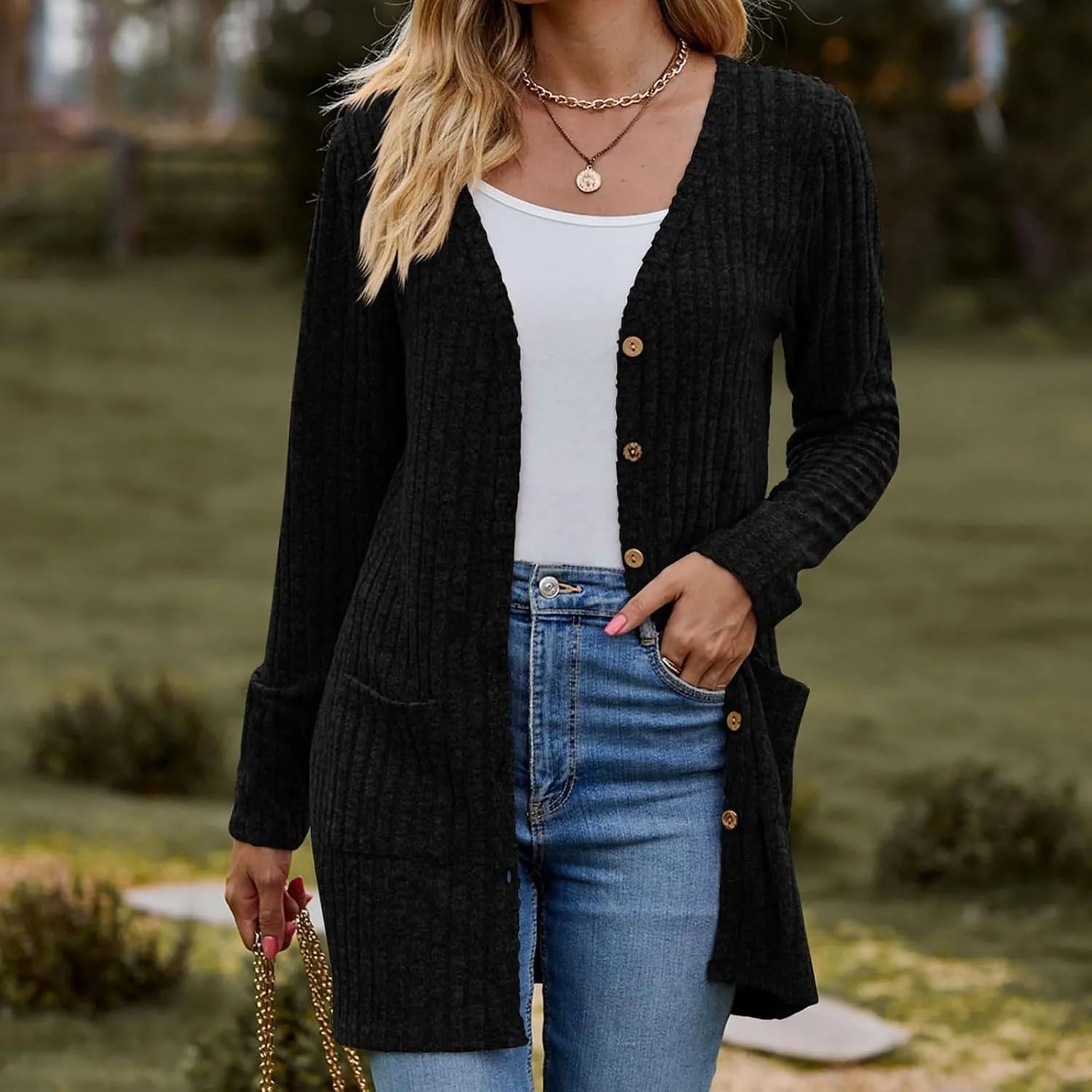 Womens 2024 Fall Fashion Cardigan Lightweight Soft Knit Cardigans Long Sleeve Open Front Outwear Coats
