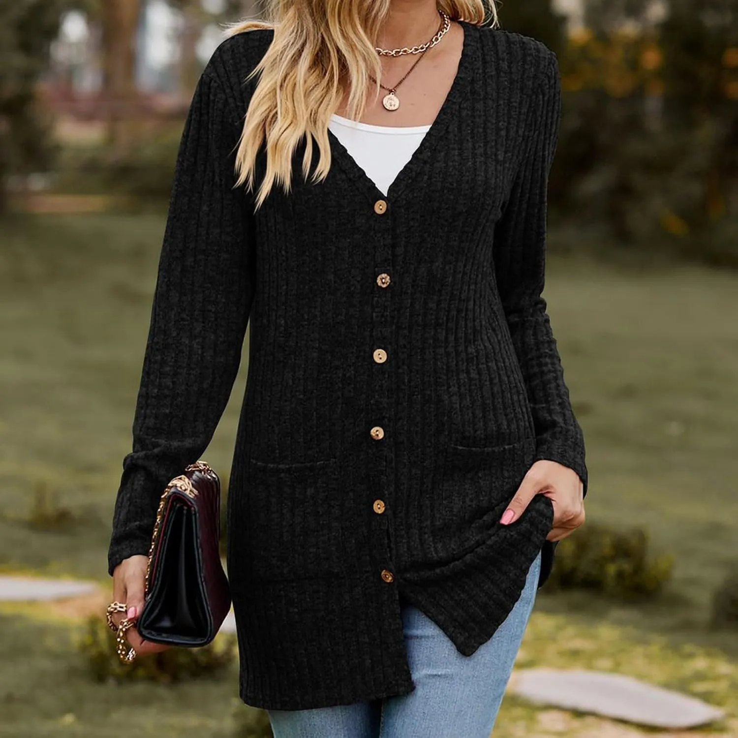 Womens 2024 Fall Fashion Cardigan Lightweight Soft Knit Cardigans Long Sleeve Open Front Outwear Coats