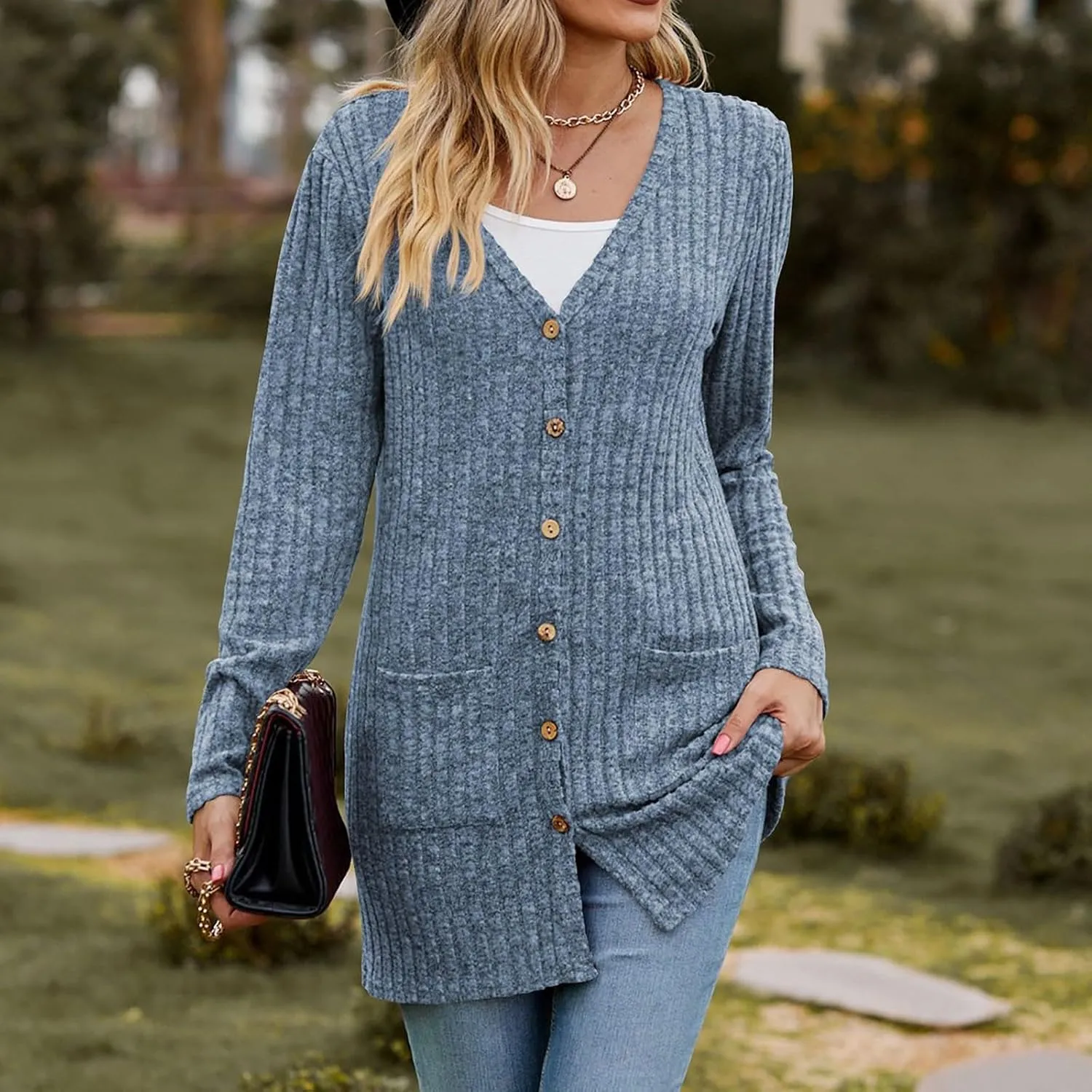 Womens 2024 Fall Fashion Cardigan Lightweight Soft Knit Cardigans Long Sleeve Open Front Outwear Coats