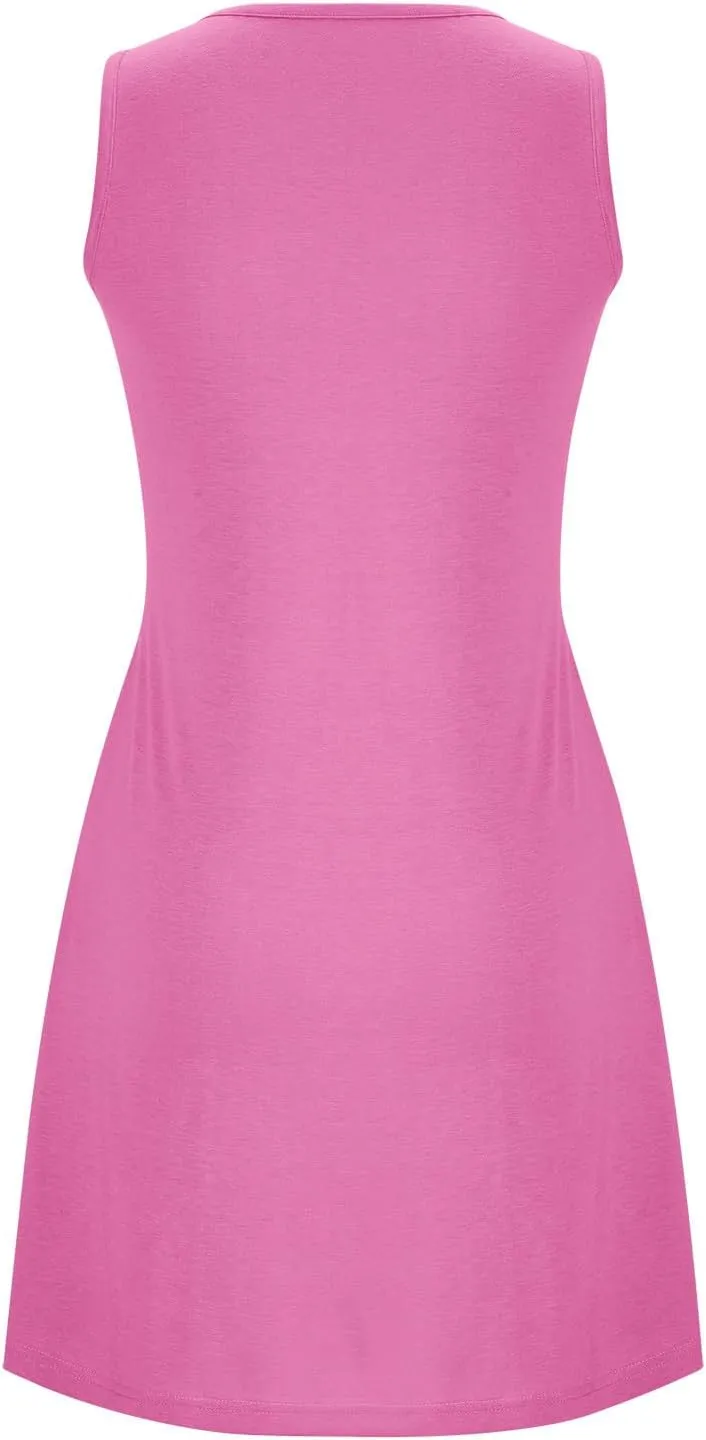 Women's 2024 Summer Casual Loose Beach Sleeveless Midi Sundress with Pockets Swing Solid Ruffle A-Line Dresses