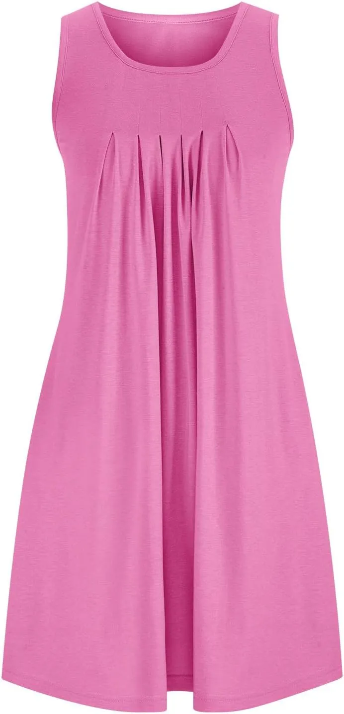 Women's 2024 Summer Casual Loose Beach Sleeveless Midi Sundress with Pockets Swing Solid Ruffle A-Line Dresses