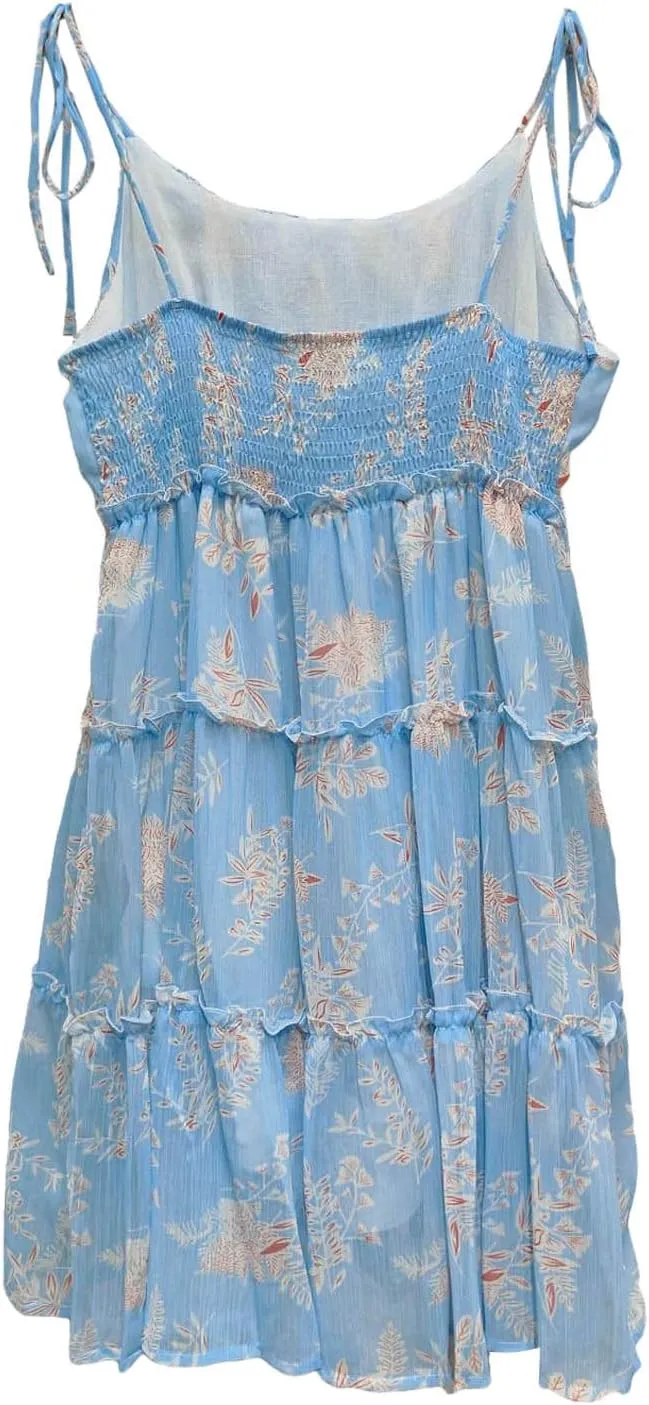 Womens 2024 Summer Floral Mini Dress Adjustable Spaghetti Strap Solid/Boho Flowy Ruffle Sleeveless Elegant/Sexy Mini Dress