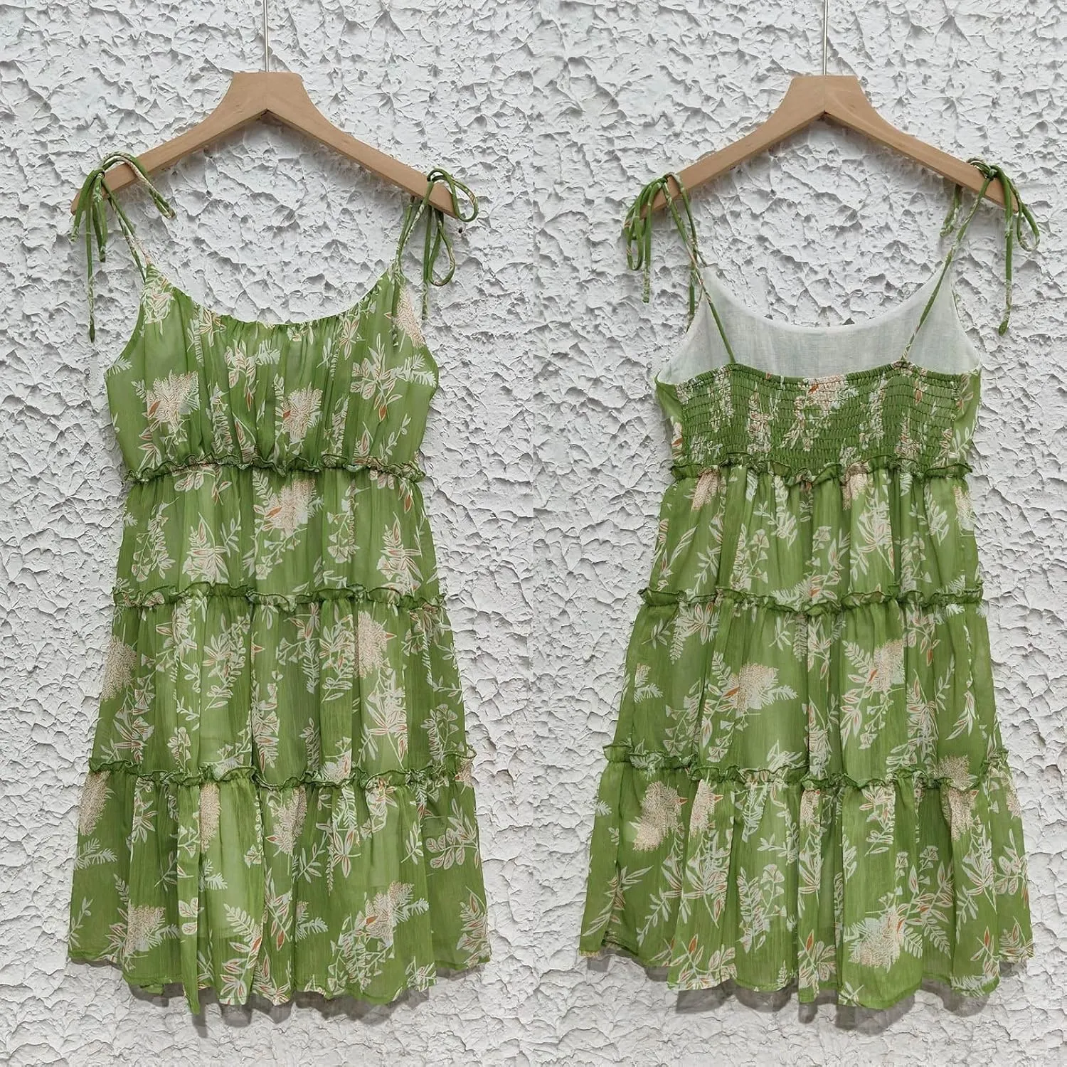 Womens 2024 Summer Floral Mini Dress Adjustable Spaghetti Strap Solid/Boho Flowy Ruffle Sleeveless Elegant/Sexy Mini Dress