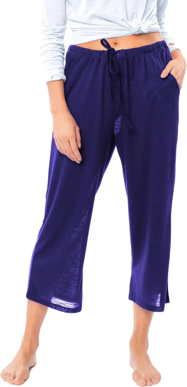 Women's 4 Pack Casual Active Relaxed Flowy Fit Capri Semi Sheer Cropped Bermuda Short Lounge Pants